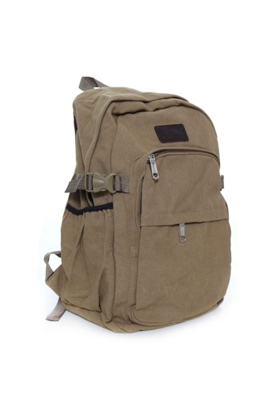 Recostore Rucsac de drumeție din bumbac, maro deschis, 3 compartimente,