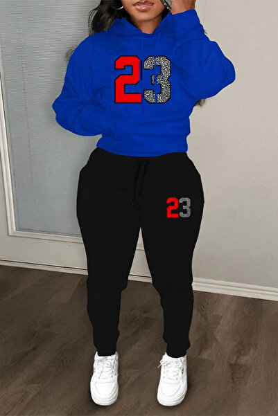 CLASSY.MODA طقم رياضي نسائي رقم 23 مطبوع يتكون من سترة بغطاء للرأس وبنطلون جوجر