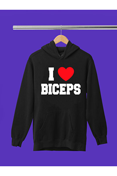 MAGORS I LOVE BICEPS, hanorac sportiv cu glugă, cu mânecă lungă, din bumbac, ...