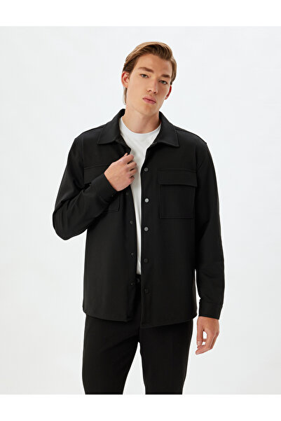Koton Langärmlige Hemdjacke – Druckknopf und Taschendetail