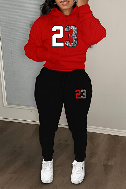 CLASSY.MODA Number 23 Print Women's Tracksuit Set Hooded Sweatshirt and Jogger Pants