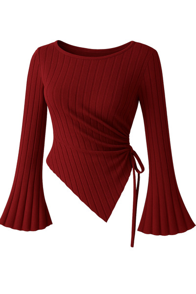 Wild Flower Μπλούζα με στρογγυλή λαιμόκοψη και μακρυμάνικο πλεκτό πλεκτό – Κομψό γυναικείο μπλουζάκι που ταιριάζει με ρούχα χιτζάμπ