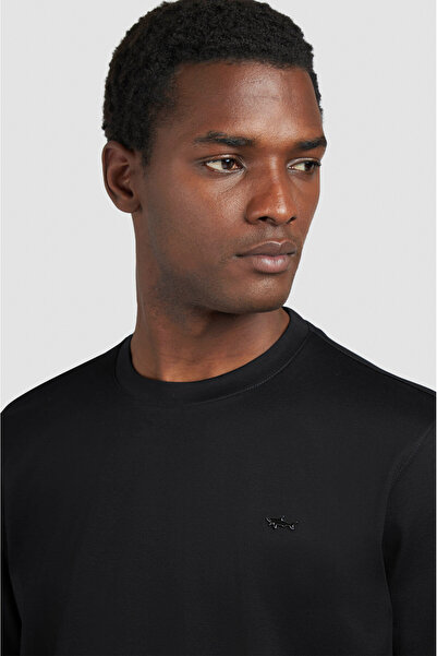 PAUL&SHARK Men's Regular Fit Round Neck 100% Cotton Shark Logo Short Sleeve Black-Silver T-Shirt 15311610-