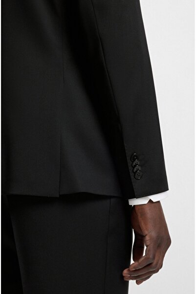BOSS Erkek Regular Fit Saf Yün Çift Düğmeli Astarlı Siyah Ceket 50469172-001