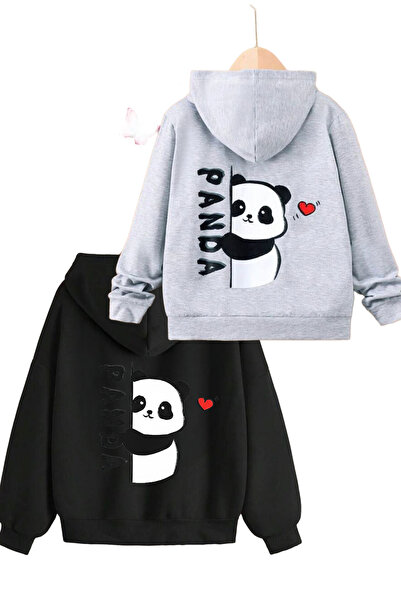 coolart Παιδική ζακέτα με φερμουάρ από βαμβάκι Panda - Μαύρο γκρι με στάμπα γ...