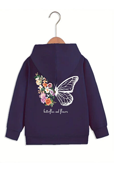 coolart Butterflies Flowers Cotton Children's Zippered Cardigan - Navy Blue P...