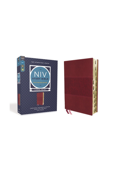 Zondervan NIV Study Bible, Fully Revised Edition, Large Print, Leathersoft, Burgundy, Red Letter, Thumb Indexe