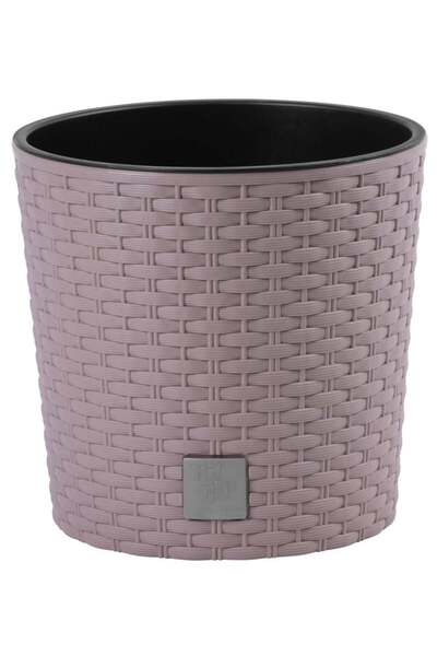 SGTT Ghiveci rotund mocha, plastic rezistent, imitație ratan, diametru 20 cm,...