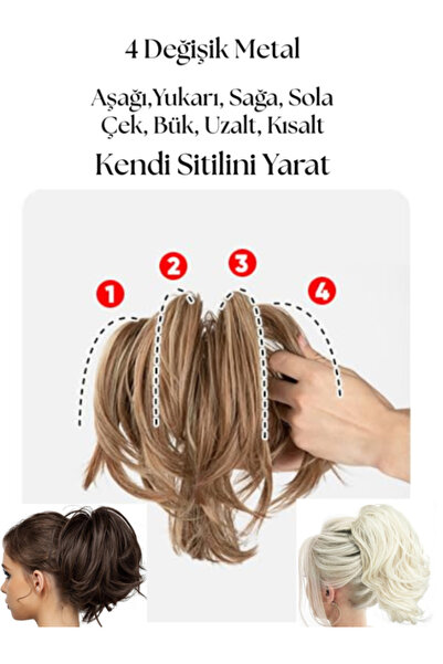 YARAT Platinyum Sari Topuz At Kuyruğu 4 Metalli Şekillendirilebilen Sentetık Saç Peruk Postış Tokalı