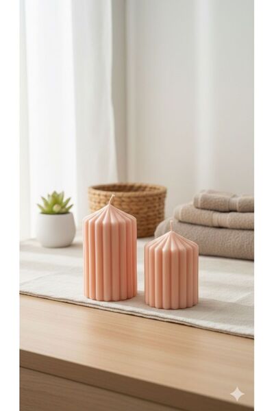 Dream Red Çizgi Desenli kubbeli pembe mum
