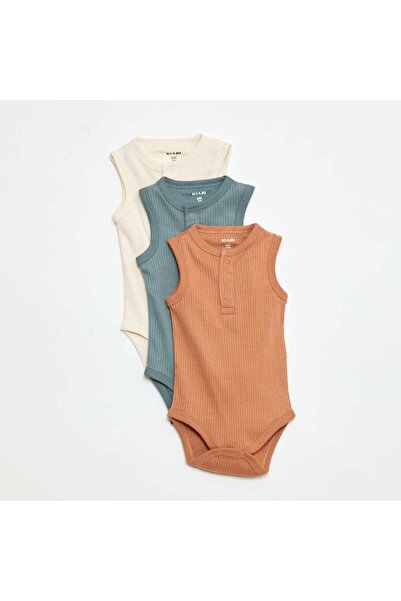 KIABI مجموعة من 3 بدلات جسم مضلعة بدون أكمام باللون الأزرق