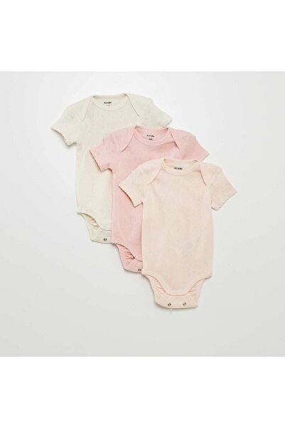 KIABI بدلة جسم محبوكة سادة - عبوة من 3 قطع باللون الوردي