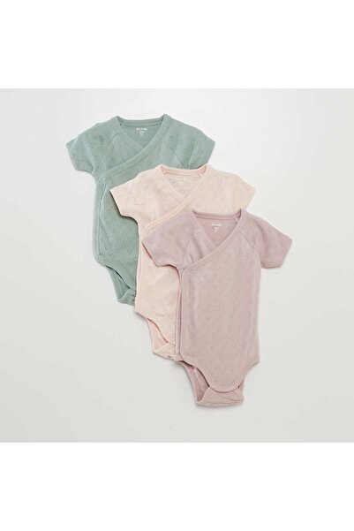 KIABI مجموعة من 3 بدلات جسم مضلعة باللون الوردي