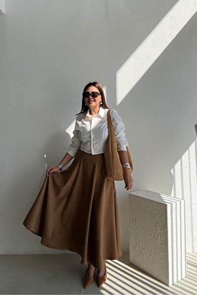 ELVAN TOLON Tan Suede Long Skirt