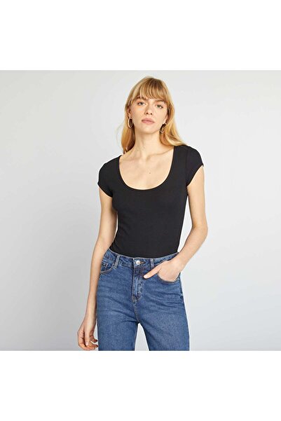 KIABI Short-sleeved ribbed bodysuit BLACK