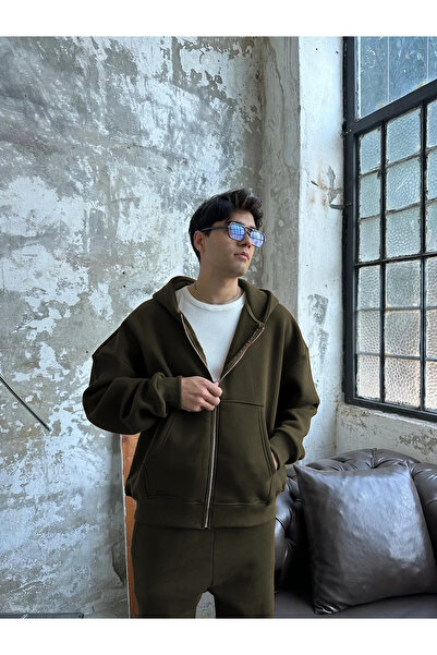 BARLİZ Cardigan oversize, simplu, fără imprimeu, cu fermoar, pentru bărbați ș...