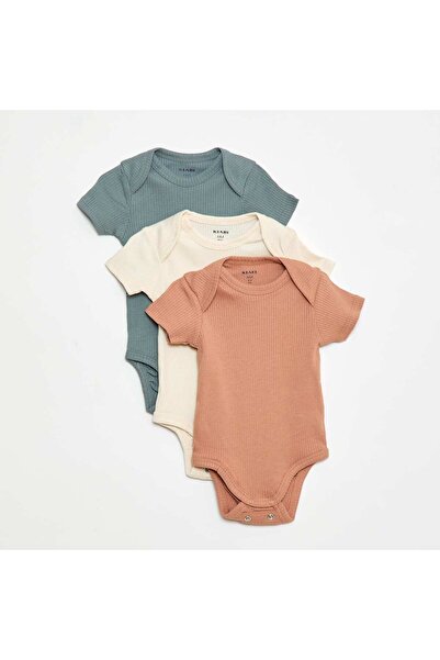 KIABI بدلة جسم محبوكة سادة تناسب نمو الطفل - عبوة من 3 قطع - بيج