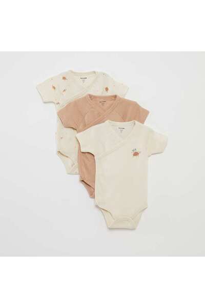 KIABI مجموعة من 3 بدلات جسم مع ياقة متقاطعة باللون الأبيض