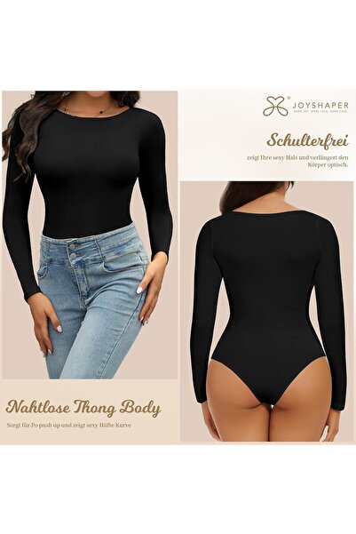 Joyshaper Women's Long Sleeve Body Round Neck Bodysuit Top Shirt Stringbody