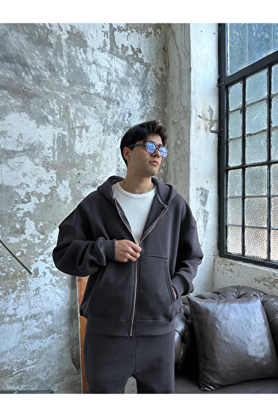 BARLİZ Erkek Ve Kadın Oversize Basic Baskısız Fermuarlı Hırka