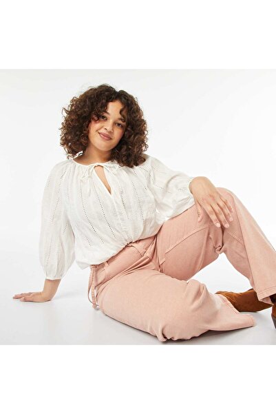 KIABI Embroidered blouse with 3/4 sleeves WHITE