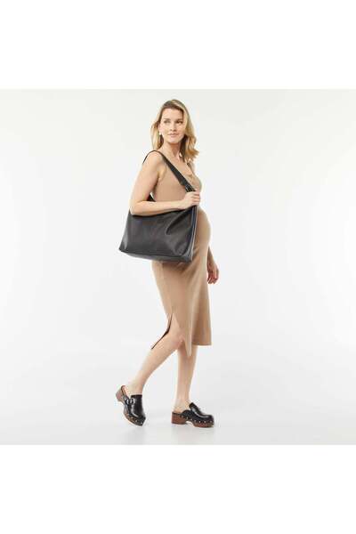 KIABI Plain ribbed midi dress with breastfeeding opening BEIGE