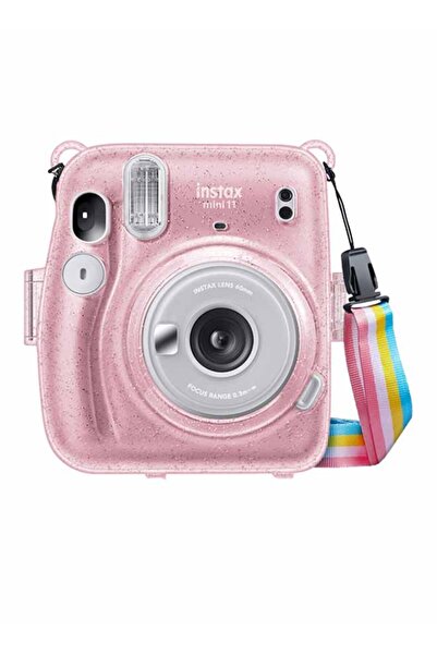 HALAMODO جراب صلب لكاميرا فوجي فيلم إنستاكس ميني 11 الفورية مع حزام قابل للتعديل باللون الوردي