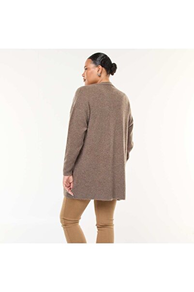 KIABI Long knitted cardigan with 2 pockets BROWN