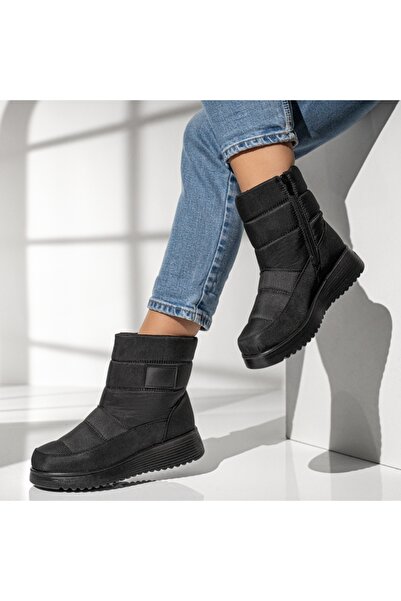 BMoD Ghete negre din material textil pentru femei, cu talpă groasă și fermoar...