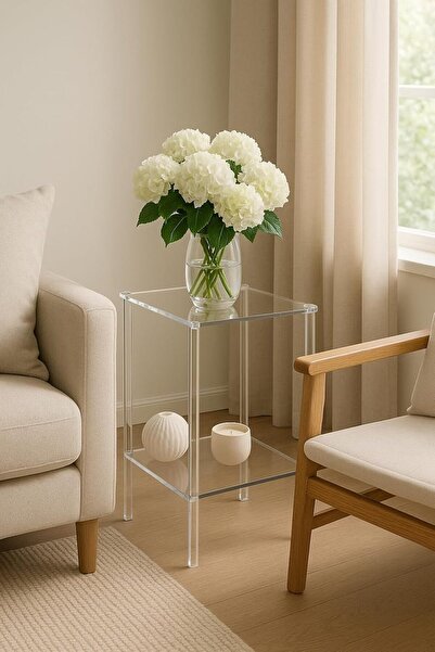 Slasa Rectangular Acrylic Side Table – 35.6 × 29.2 × 49.8 cm Clear Nightstand for Home & Office