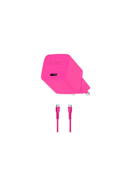 Ttec SmartCharger GAN 20W PD Seyahat Hızlı Şarj Aleti + USB-C - USB-C 3A Kablo Neon 2SCG20CN