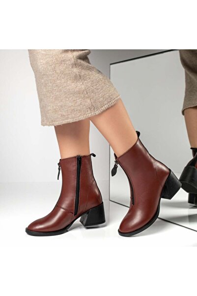 Modlet.ro Women's Burgundy genuine leather boots with heel and zipper MOD10377