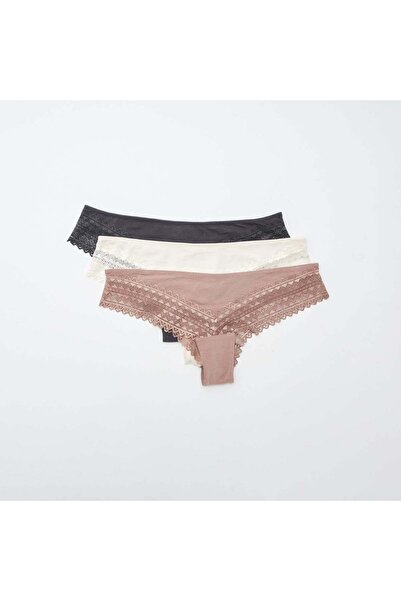 KIABI Pack of 3 pairs of cotton and lace tanga briefs PINK