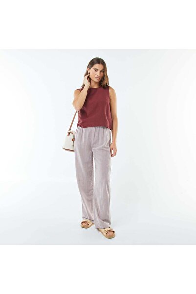 KIABI Cropped linen-blend sleeveless blouse RED