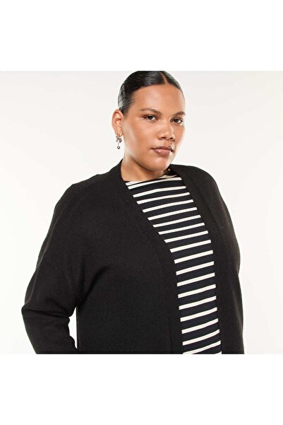 KIABI Long knitted cardigan with 2 pockets BLACK