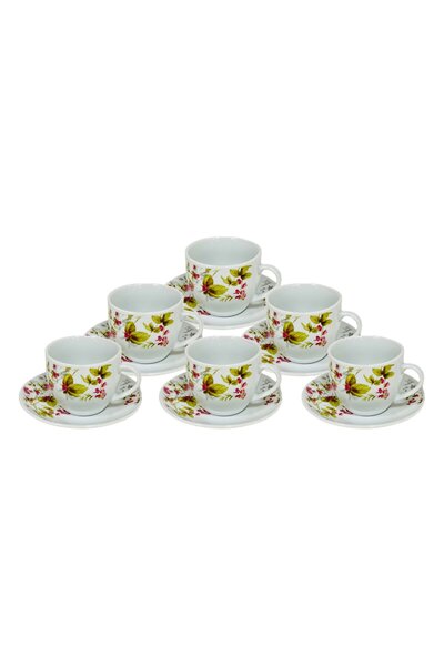 Home Ceramic Cup & Saucer Set 12 Pcs 180cc