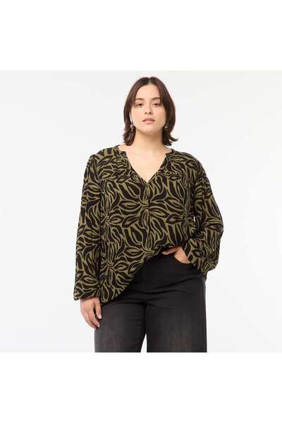 KIABI Flowing crÃªpe knit printed blouse GREEN