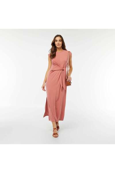 KIABI Sleeveless midi dress with front tie PINK