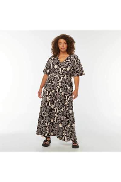 KIABI Plain long waffle-knit dress BEIGE