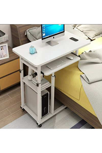 Un Movable Desktop Computer Table with Keyboard Drawer (80x45) - White