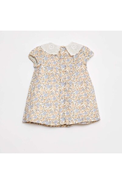 KIABI Cotton gauze dress with Peter Pan collar WHITE