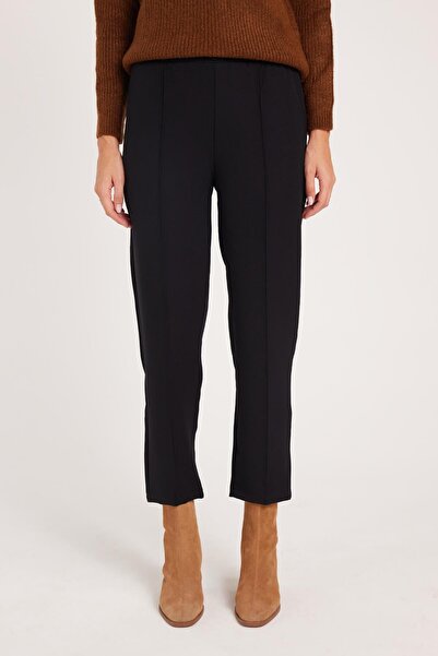 Tudors Kadın Relax Fit Rahat Kesim Yüksel Bel Düz Paça Beli Lastikli Siyah Pantolon