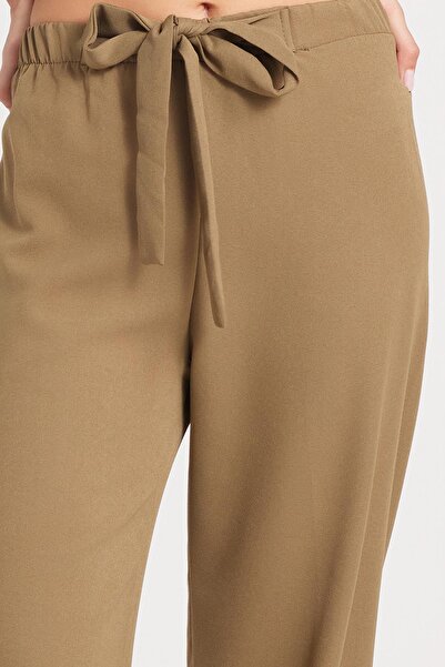 Tudors Women's Relax Fit Comfortable Cut Elastic Waistband Tie-Up Wide Leg Khaki Pants