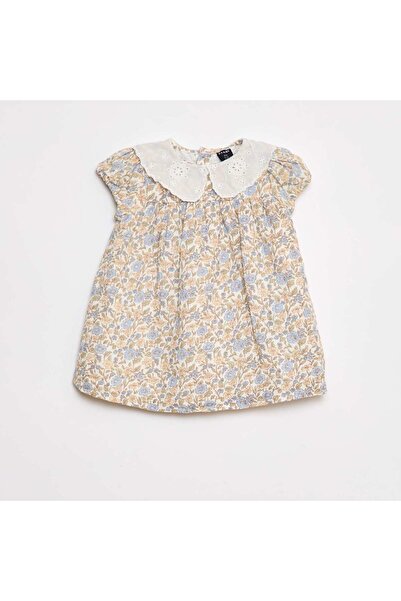 KIABI Cotton gauze dress with Peter Pan collar WHITE