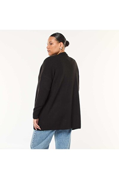 KIABI Long knitted cardigan with 2 pockets BLACK