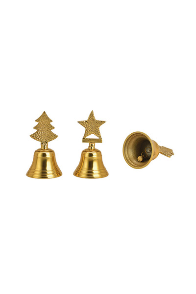 CHRISTMAS GIFTS Set doi clopotei de masa, brad, stea din metal auriu