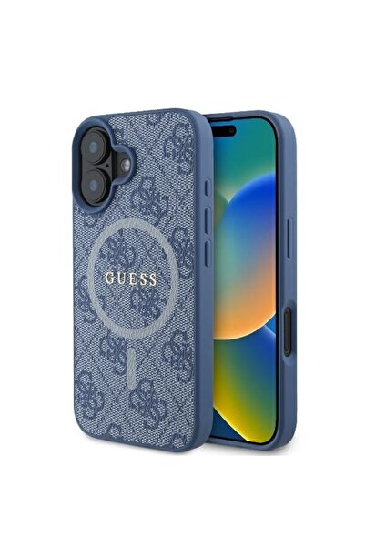 Guess Θήκη για iPhone 16, 4G Ring Classic Logo MagSafe, Μπλε