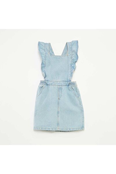KIABI Denim dungaree dress with ruffles BLUE