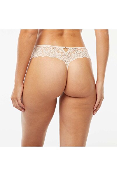 KIABI Sheer lace tanga briefs with decorative jewel GREY