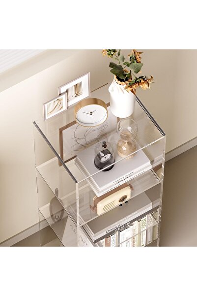 Slasa Acrylic 3-Tier Bookcase – 30 × 23 × 80 cm Clear Floor-Standing Bookshelf for Home & Office